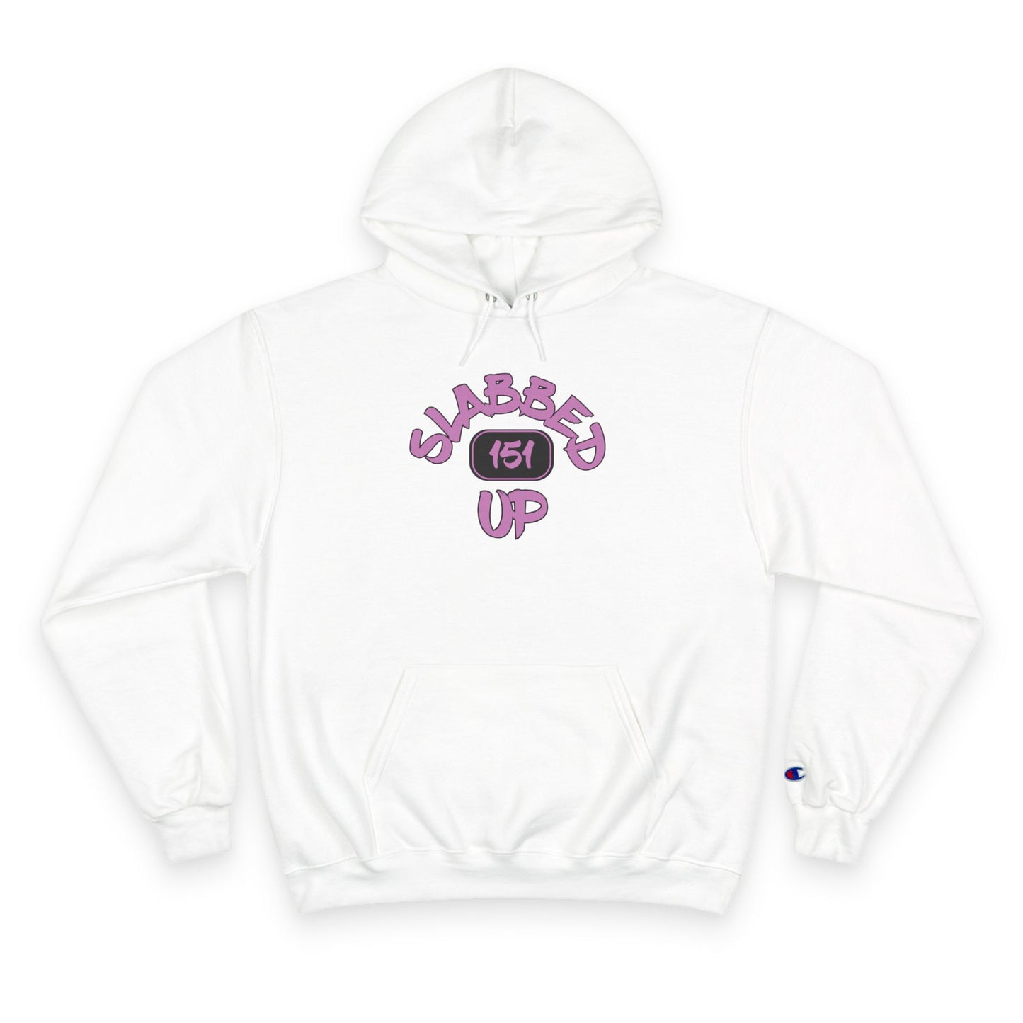 White Champion hoodie with purple logo for card collectors