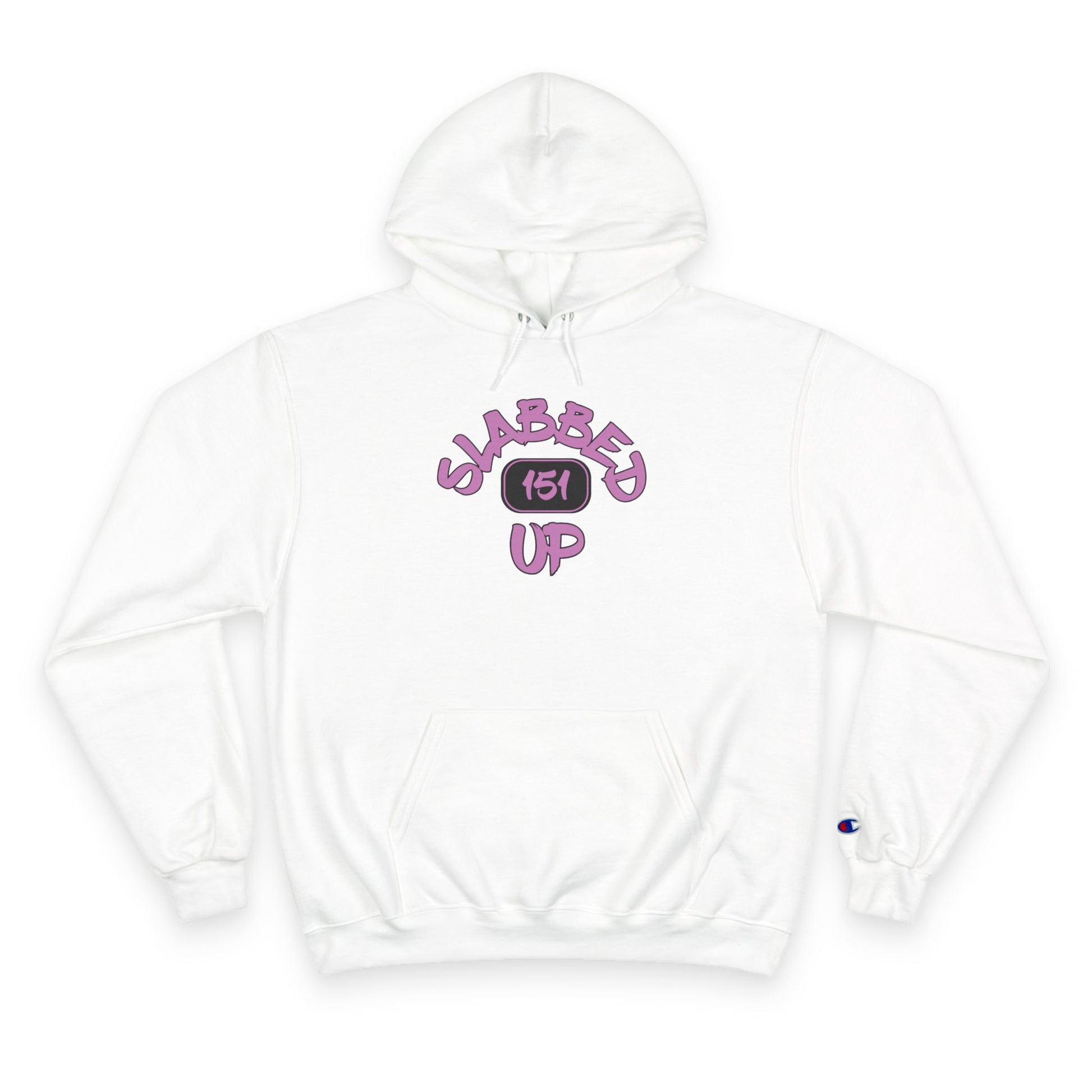 White Champion hoodie with purple logo for card collectors